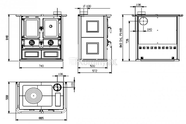 Rozmery šporák Rosetta BII