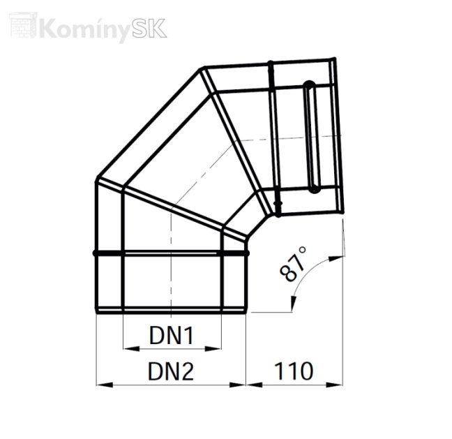 Koleno T-87 pre TURBO komíny, nerez 1.4404/0,6 mm