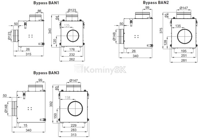 Rozmery bypassu pre ventilátor pre krb