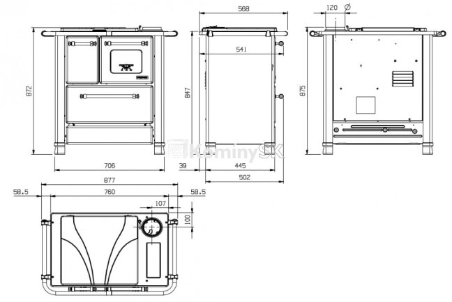 Rozmery šporák Romantica 3,5